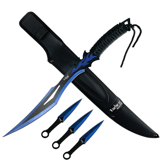 20" Flame Machete w/throwing knives-Blue