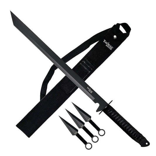 Tactical Master 26" Black Machete w/3 Pcs throwing Knives