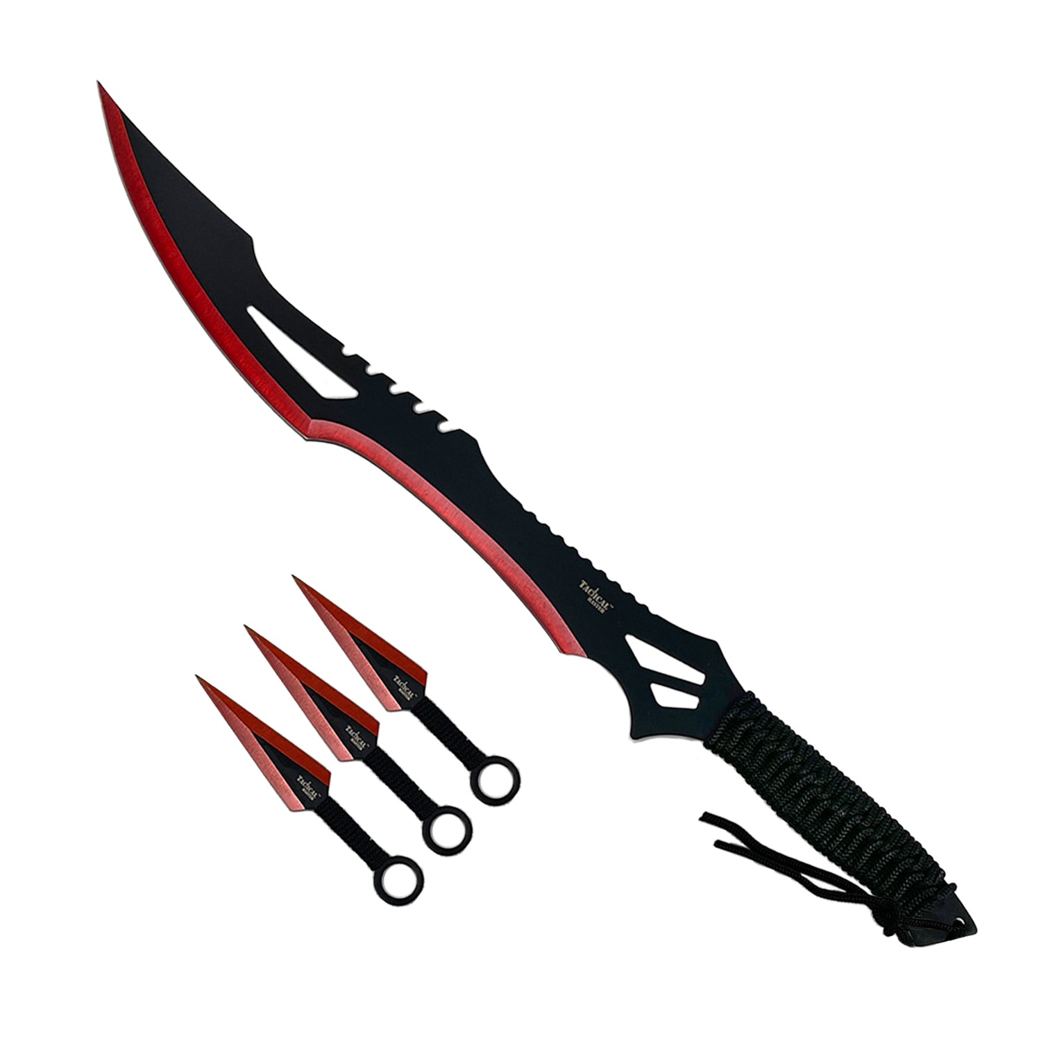 Tactical Master 26" Red Machete & Throwing Knives