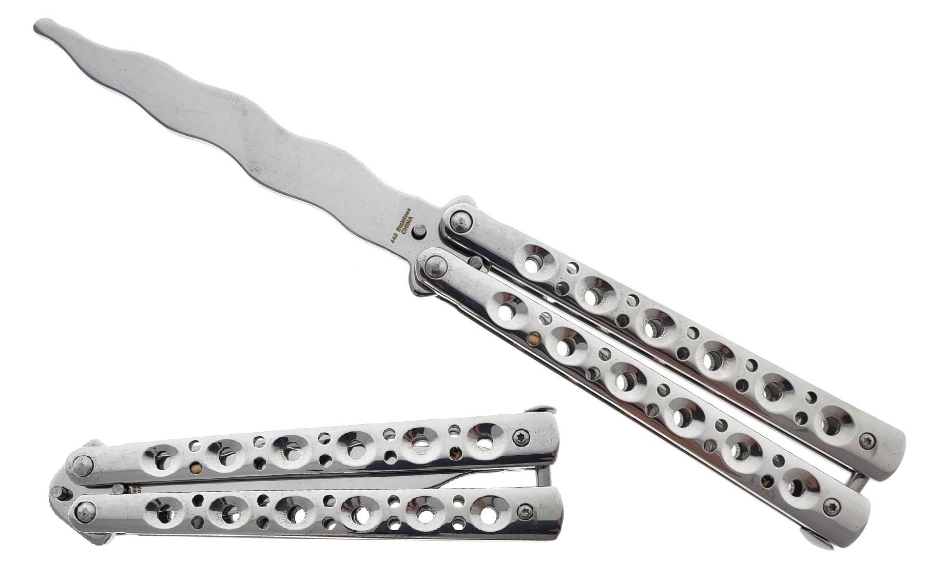 Ballisong Knife Trainer - Chrome Butterfly Knife Practice for safe flipping and training