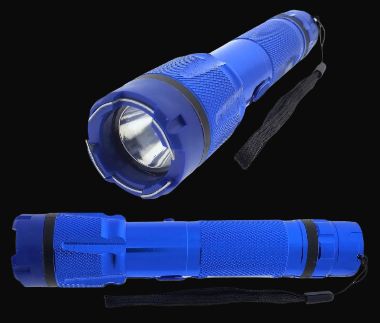 Guild Arms blue stun gun flashlight with textured grip and wrist strap for personal safety
