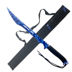 Blue Thunder Tactical Machete with Lightning Design and Black Sheath for Outdoor Enthusiasts