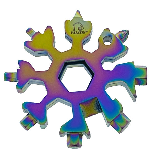 Falcon 18-in-1 snowflake multi tool with a colorful, compact design for versatile utility