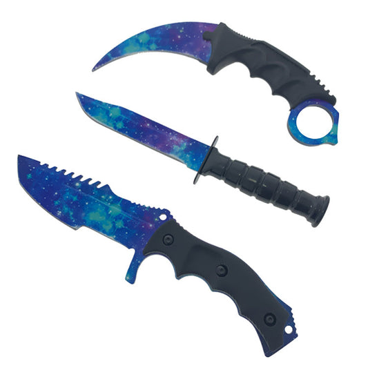Falcon 3 PCS Galaxy Set Tactical Knives & Karambit with colorful galaxy design and textured grips