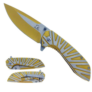 Falcon Gold & Silver Spring Assisted Pocket Knife with Durable Steel Blade and Unique Textured Handle