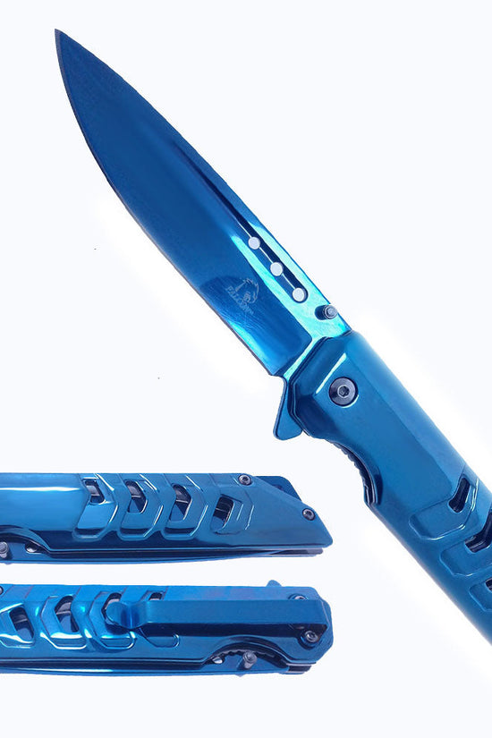 Falcon Mirror Blue Spring Assisted Pocket Knife with sleek design and sturdy blade for everyday use