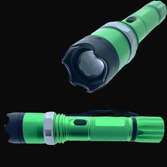 Green Flashlight with Stun Gun by Guild Arms featuring textured grip and sturdy design