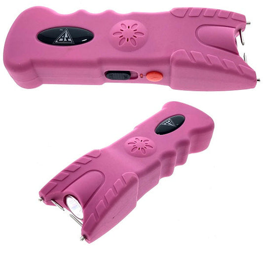 Guild Arms compact pink stun gun with flashlight ergonomic grip dual prong safety switch for self defense