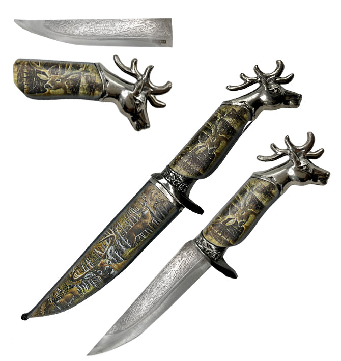 Fantasy Hunting Dagger with Deer Scabbard featuring a detailed handle and unique design by Guild Arms