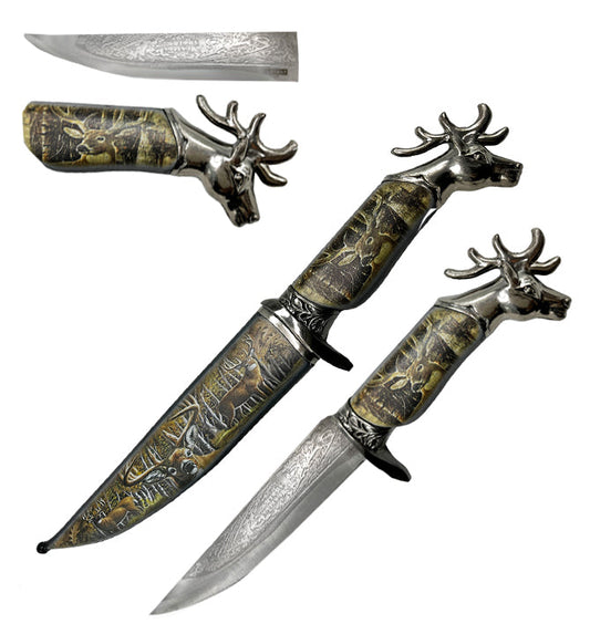 Fantasy Hunting Dagger with Deer Scabbard featuring a detailed handle and unique design by Guild Arms