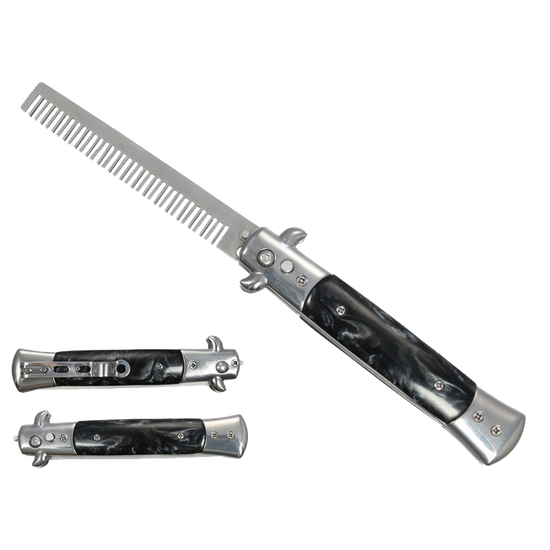 9 1/2" Button Press Blade Comb Faux Black Marble