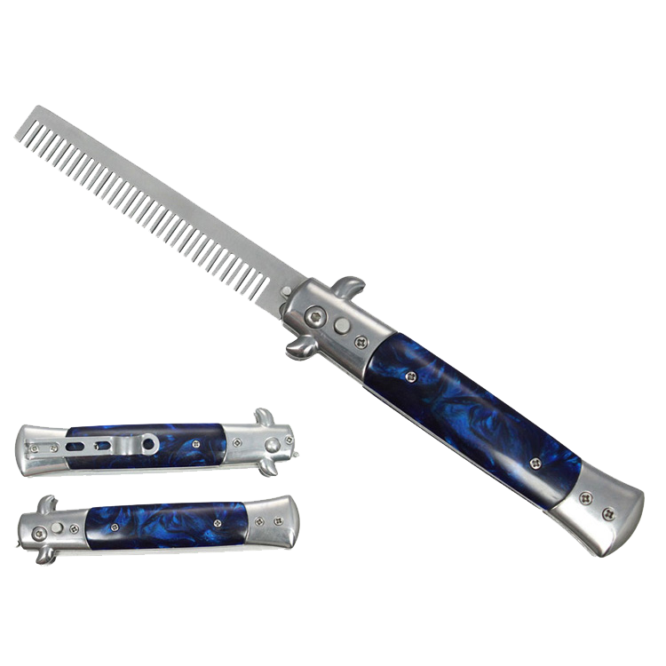 9 1/2" Button Press Blade Comb Faux Blue Marble