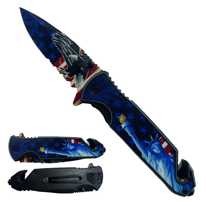 7.75" Statue of Liberty Semi Automatic Spring Assisted Knife