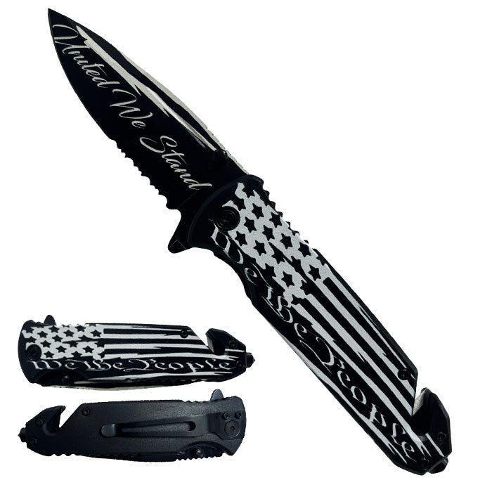 7.75" We the People Black Semi Automatic Spring Assisted Knife