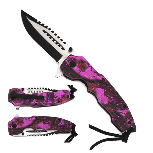 8" Overall Spring Assisted Knife Purple Handle