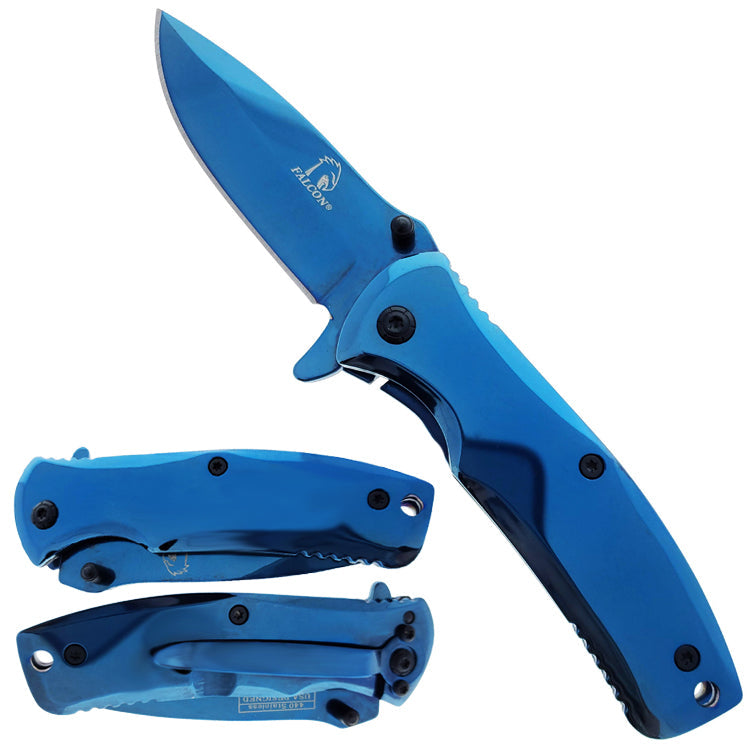 Falcon 7.75" Blue Spring Assisted Pocket Knife