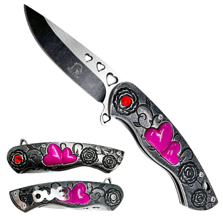 Falcon 7" Overall in Length Black Handle w/ Pink Heart