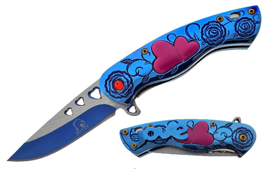 Falcon 7" Overall in Length Blue Handle w/ Pink Heart