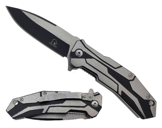 Falcon 7.5" Black & Silver Spring Assisted Knife