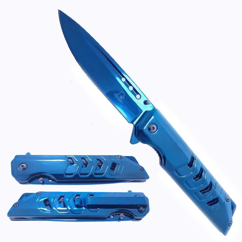 Falcon 8 3/4" Mirror Blue Spring Assisted Pocket Knife