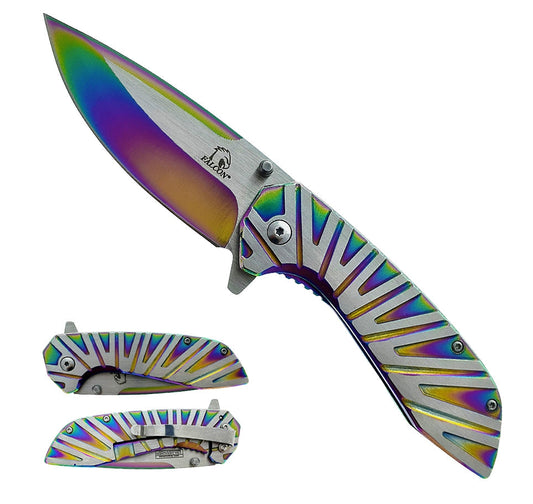 3" Rainbow & Silver Blade, 4.75" Rainbow & Silver Steel Handle