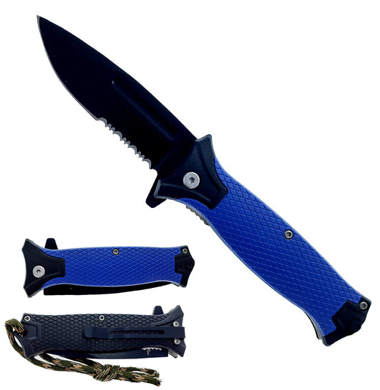 7.75" Spring Assisted Blue Ppoclet Knife w/Belt Clip