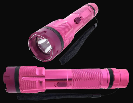 Guild Arms pink stun gun flashlight with textured grip and wrist strap for personal safety