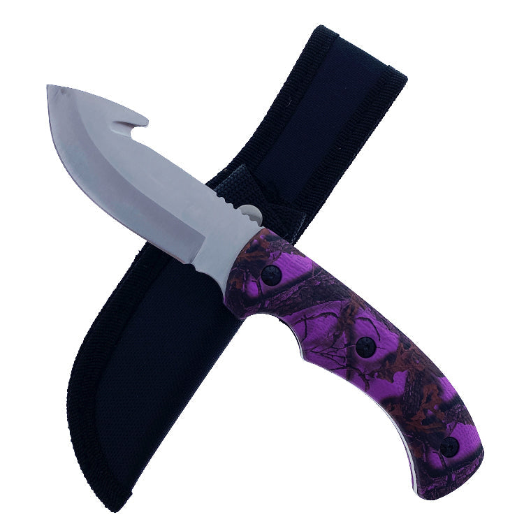 Guild Arms Purple Hunting Knife with durable blade and ergonomic handle, includes protective sheath