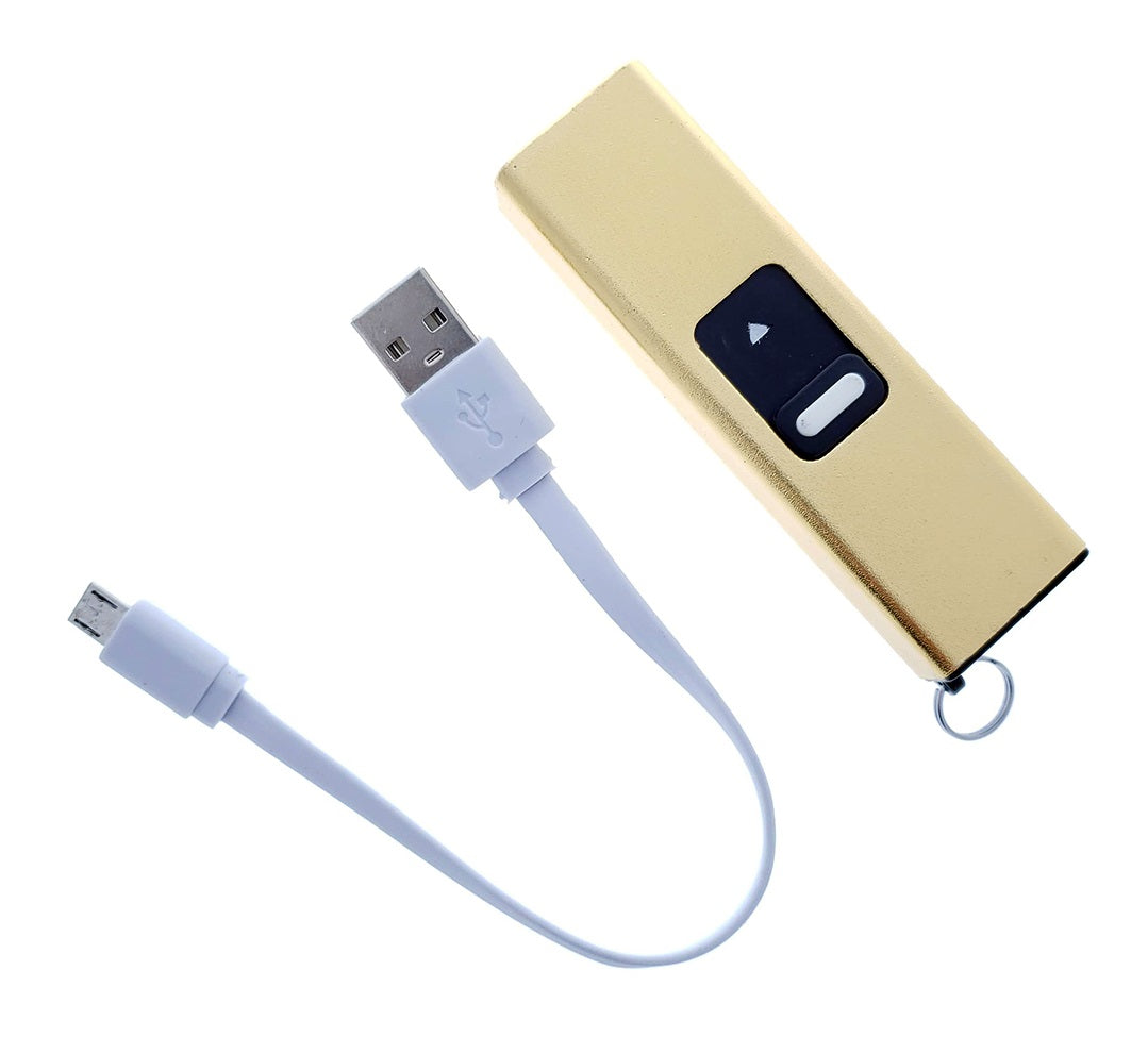 Guild Arms rechargeable mini stun gun with flashlight and USB charging cable in gold color