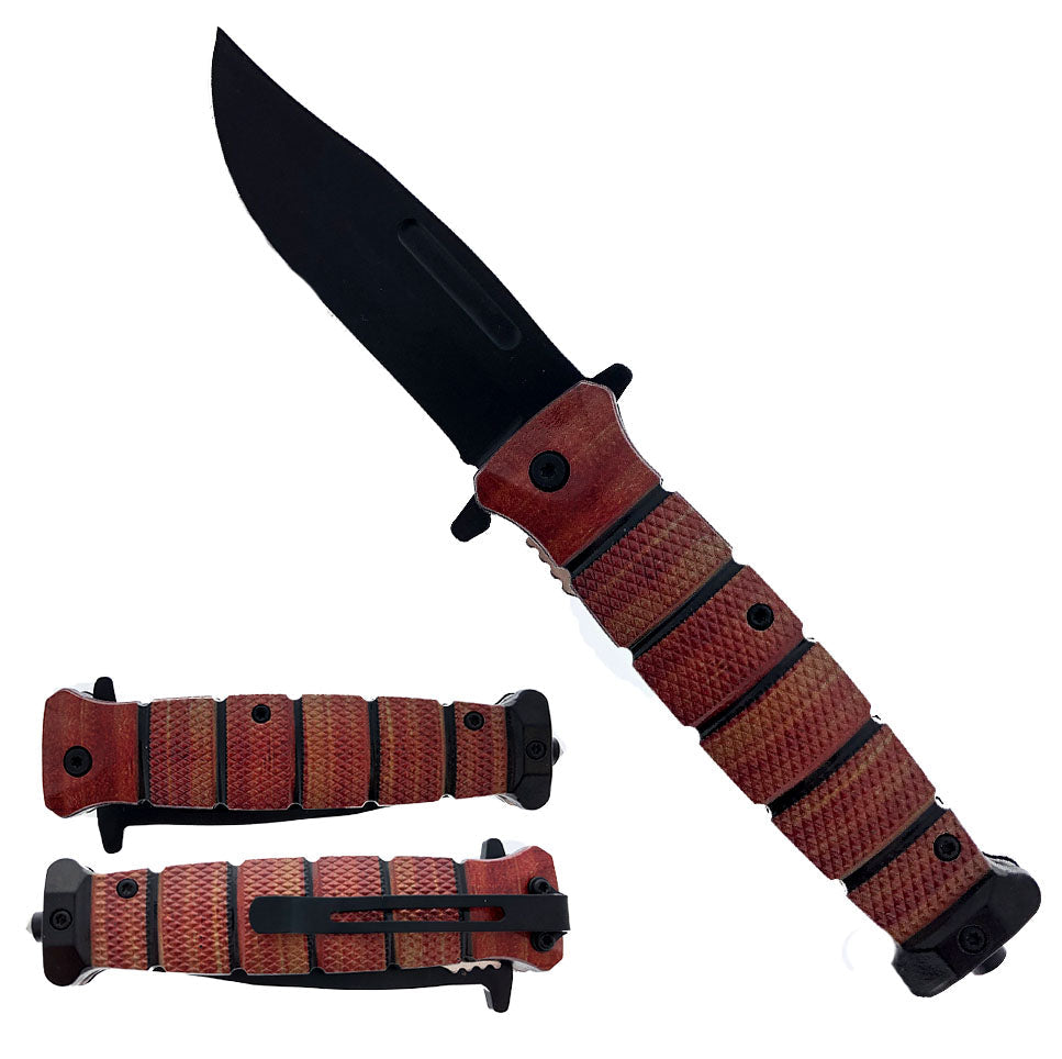 Guild Arms Snake grip Spring assisted knife with ergonomic handle and black blade for efficient cutting