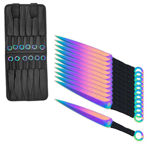 Target Master 12 PCS Ninja Kunai Black & Rainbow Set with a durable carrying case for throwing practice