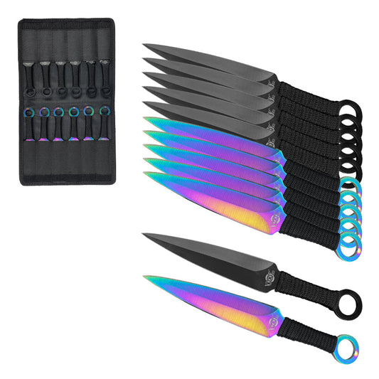 Target Master 12 PCS Rainbow & Black Throwing Knife Set with sheath for storage and transport