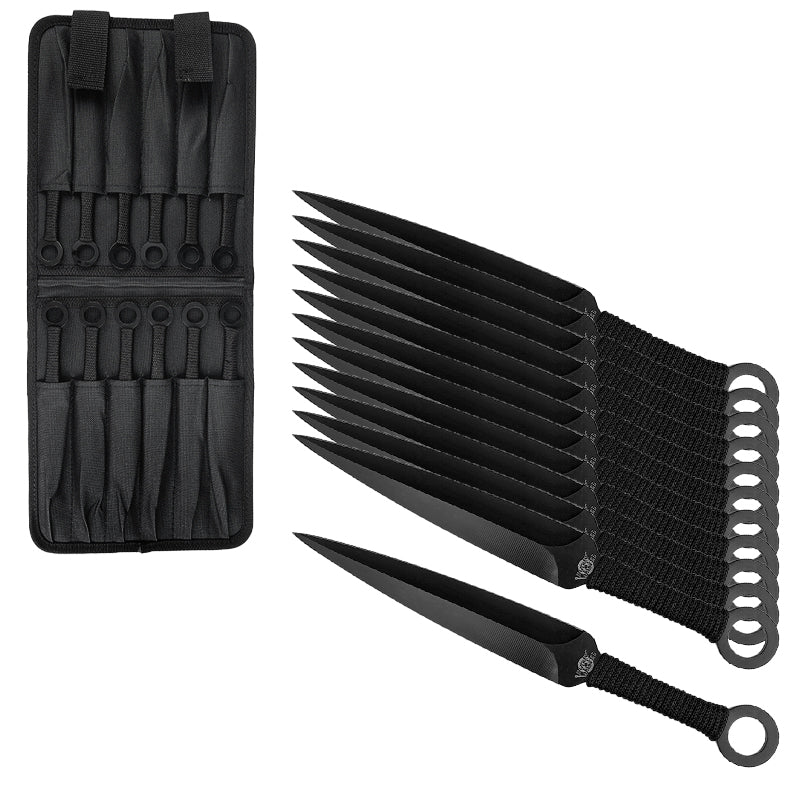 Target Master Ninja Throwing Kunai 12 PCS Set with durable black blades and carrying case for easy transport